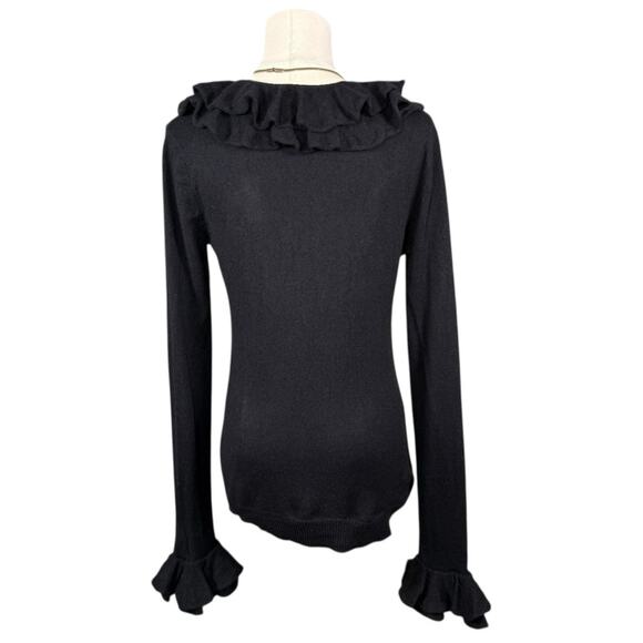 Lauren Ralph Lauren Silk Cashmere Ruffle Neck Sweater Witchy Boho Black Medium - Picture 3 of 10